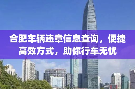 合肥车辆违章信息查询，便捷高效方式，助你行车无忧