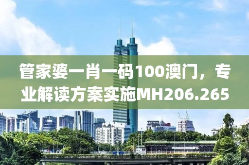 管家婆一肖一码100澳门，专业解读方案实施MH206.265