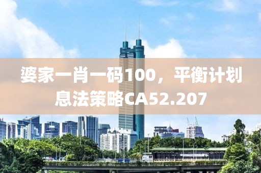 婆家一肖一码100，平衡计划息法策略CA52.207